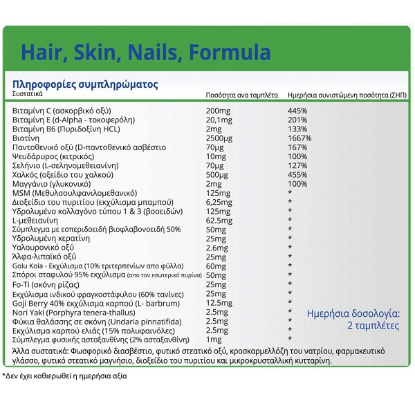 NATURAL VITAMINS HAIR, NAILS & SKIN FORMULA 60TABS