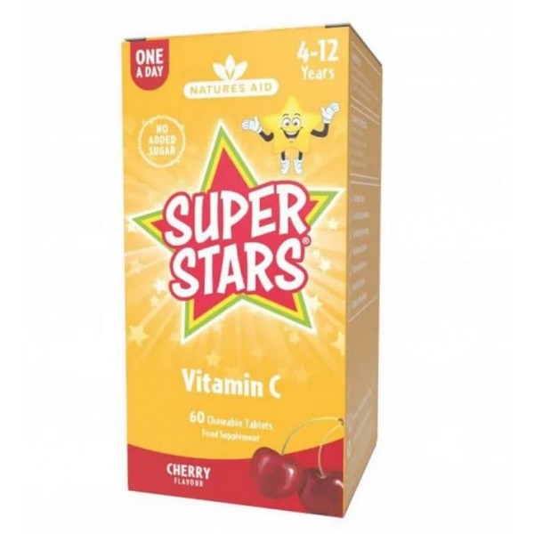 NATURES AID SUPER STARS VITAMIN C CHERRY FLAVOUR 60 CHEWABLE TABS