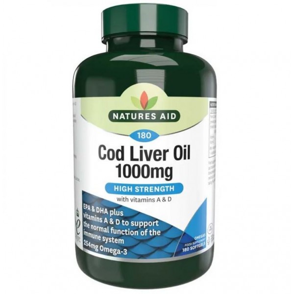 NATURES AID COD LIVER OIL HIGH STRENGTH 1000MG 180 SOFTGELS