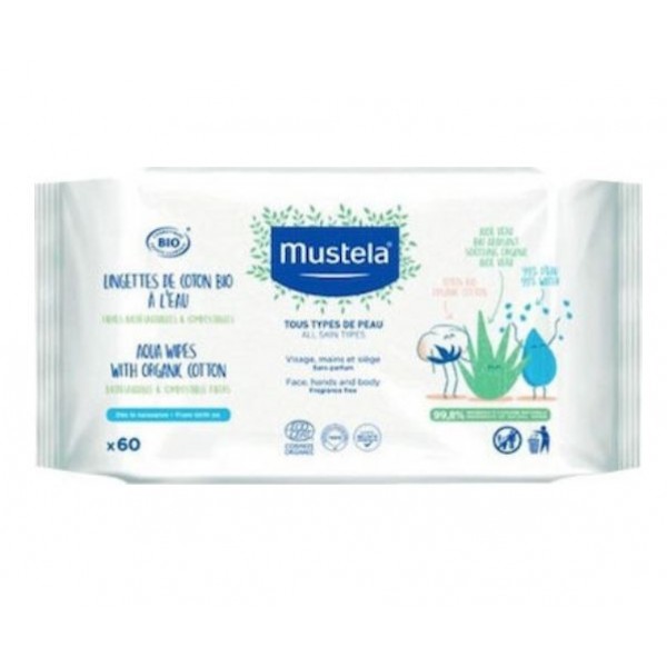 MUSTELA ORGANIC COTTON WIPES WITH WATER 60PCS