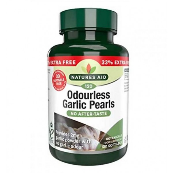 NATURES AID ODOURLESS GARLIC PEARLS 120SOFTGELS