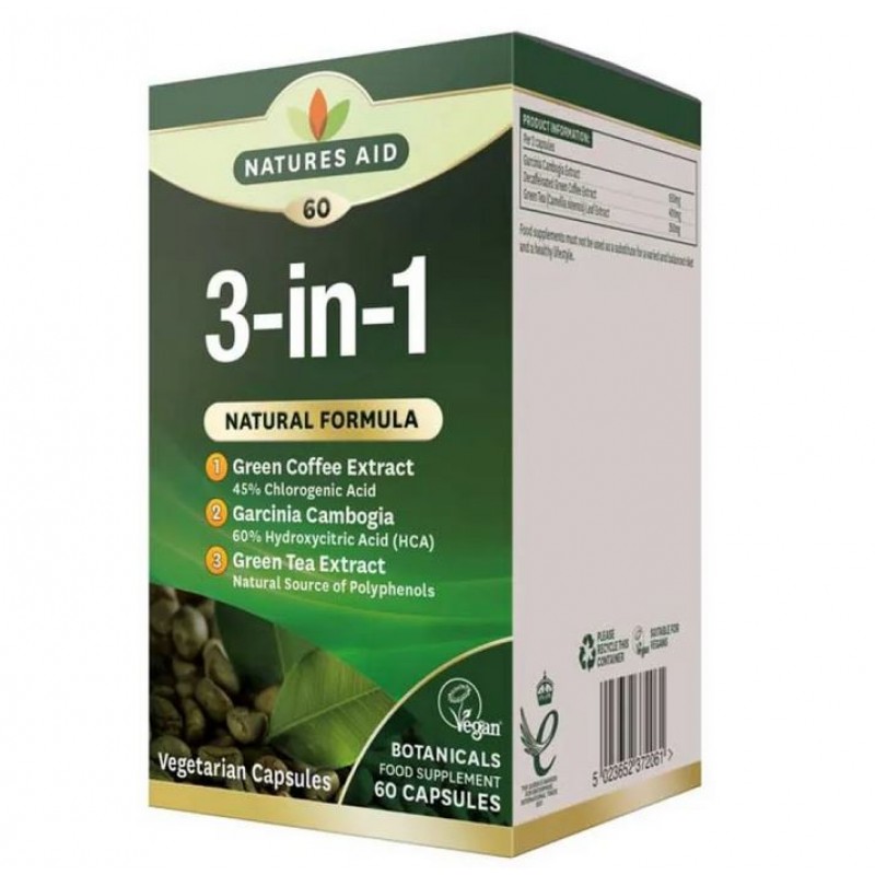 NATURES AID 3-IN-1 NATURAL FORMULA WITH GREEN COFFEE (SVETOL®), GARCINIA CAMBOGIA & GREEN TEA 60VCAPS