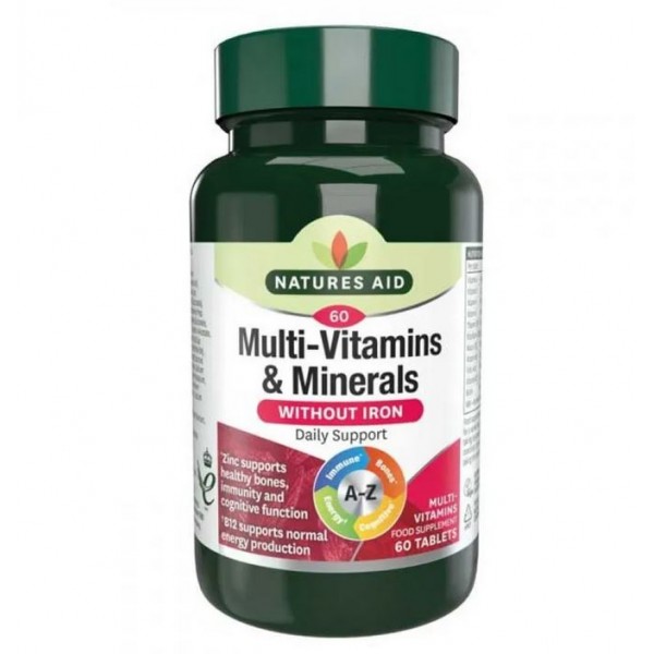 NATURES AID MULTI-VITAMINS & MINERALS WITHOUT IRON 60TABS